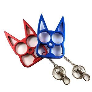 Cat Knuckle Keychain - 2 Pack Self Defense Ring (Red & Blue)